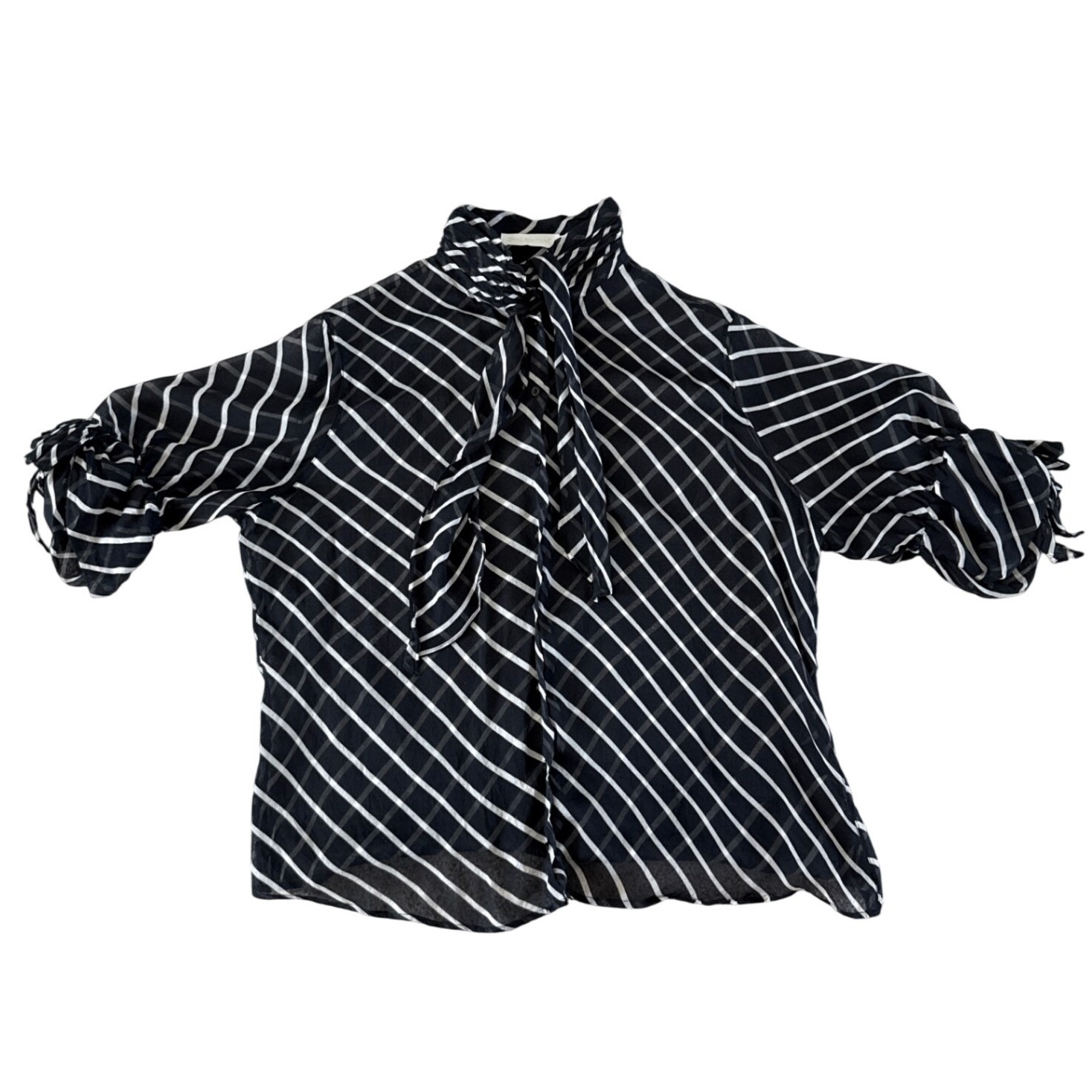 Anne Fontaine Black And White Striped Tie-Neck Blouse